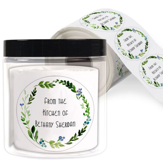 Green Wreath Kitchen Round Stickers in a Jar